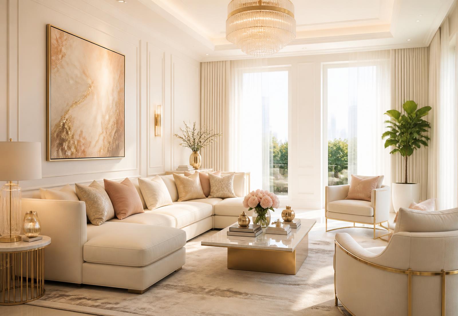 Luxury cream living room professionally cleaned in Greenville SC
